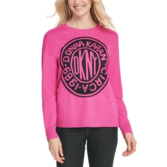 DKNY Donna Karan Womens Size XS Pink Metallic Logo Sweatshirt Pullover NEW - Picture 1 of 1